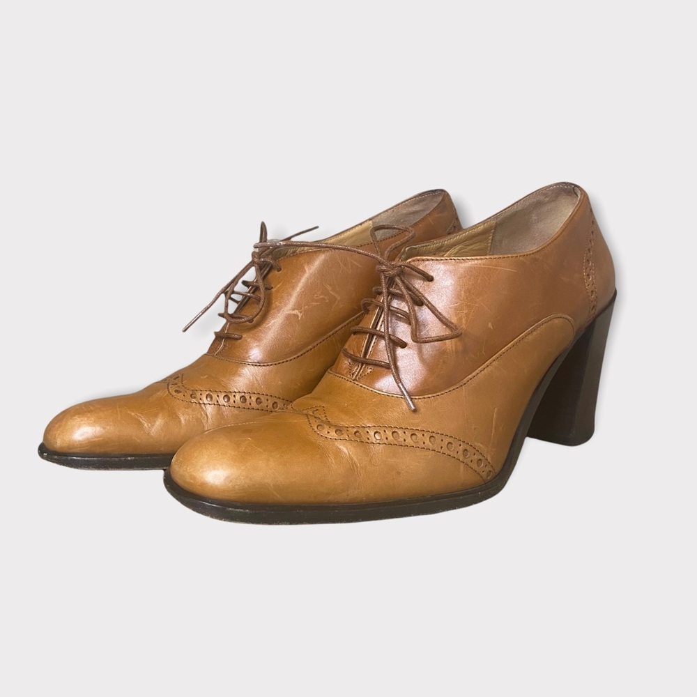 Ann Taylor Block Heeled Oxford Booties Tan